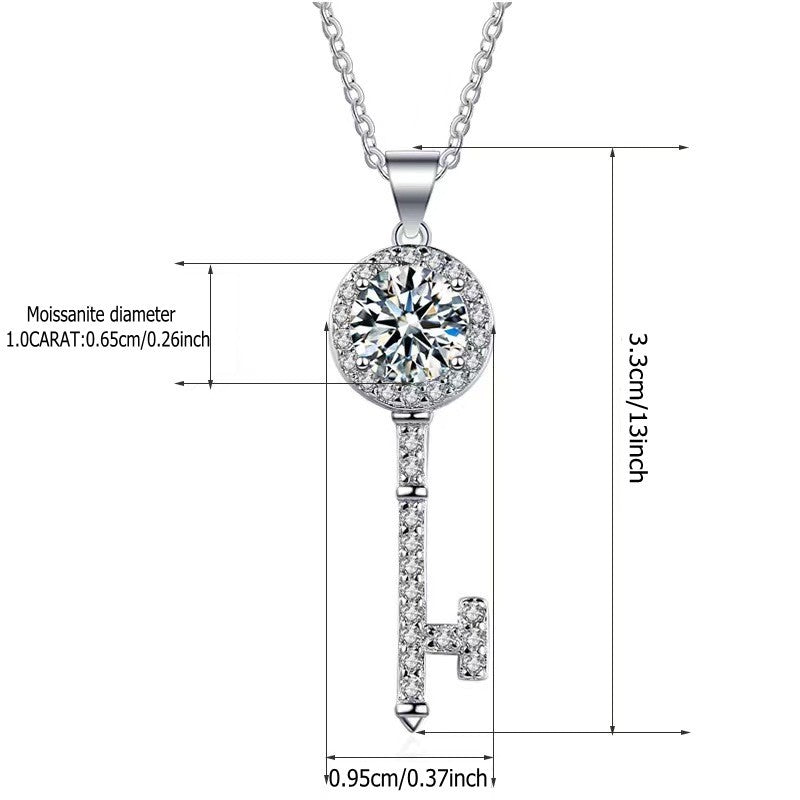 Moissanite Key Pendant | 1 CTW, D Color, VVS Clarity, Sterling Silver