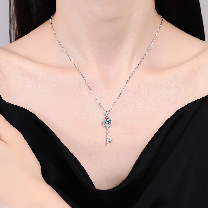Moissanite Key Pendant | 1 CTW, D Color, VVS Clarity, Sterling Silver