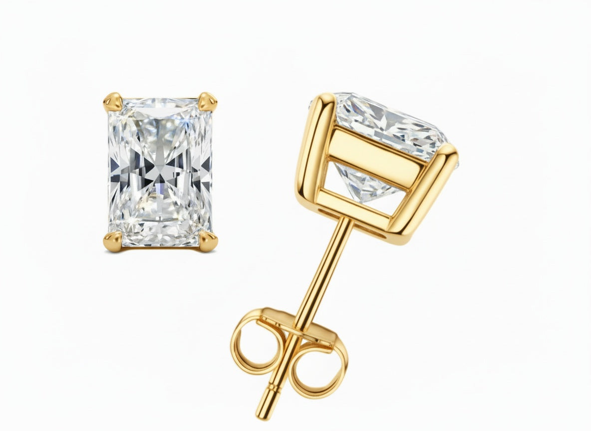 IGI Certified Radiant Cut Lab Diamond Stud Earrings (2–4 ct each) — Custom Made in Gold or Silver