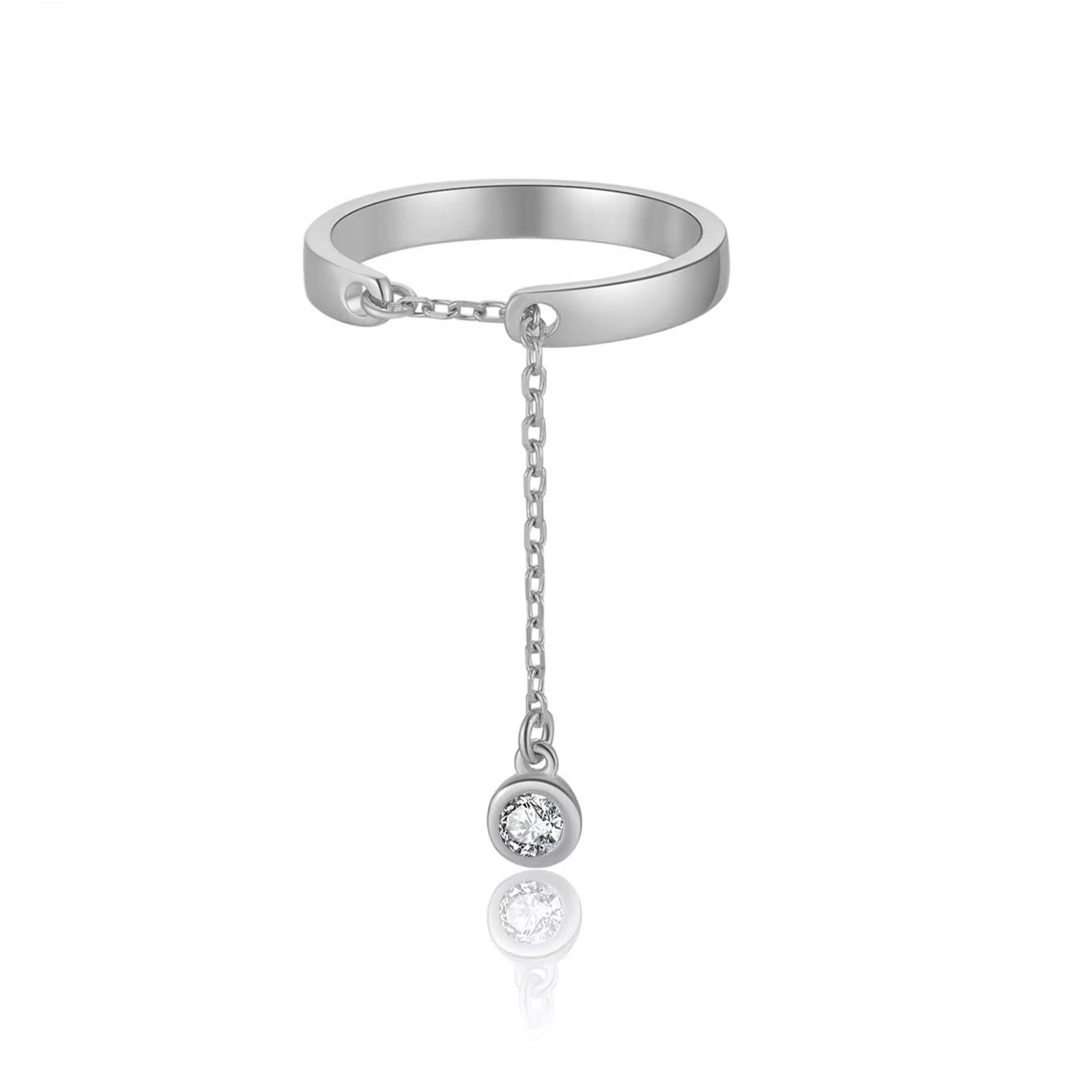 Silver Floating Solitaire Chain Ring Platinum plated