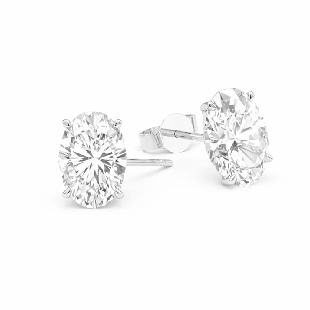 IGI Certified Oval Cut Lab Diamond Stud Earrings (2–4 ct each) — Custom Made in Gold or Silver