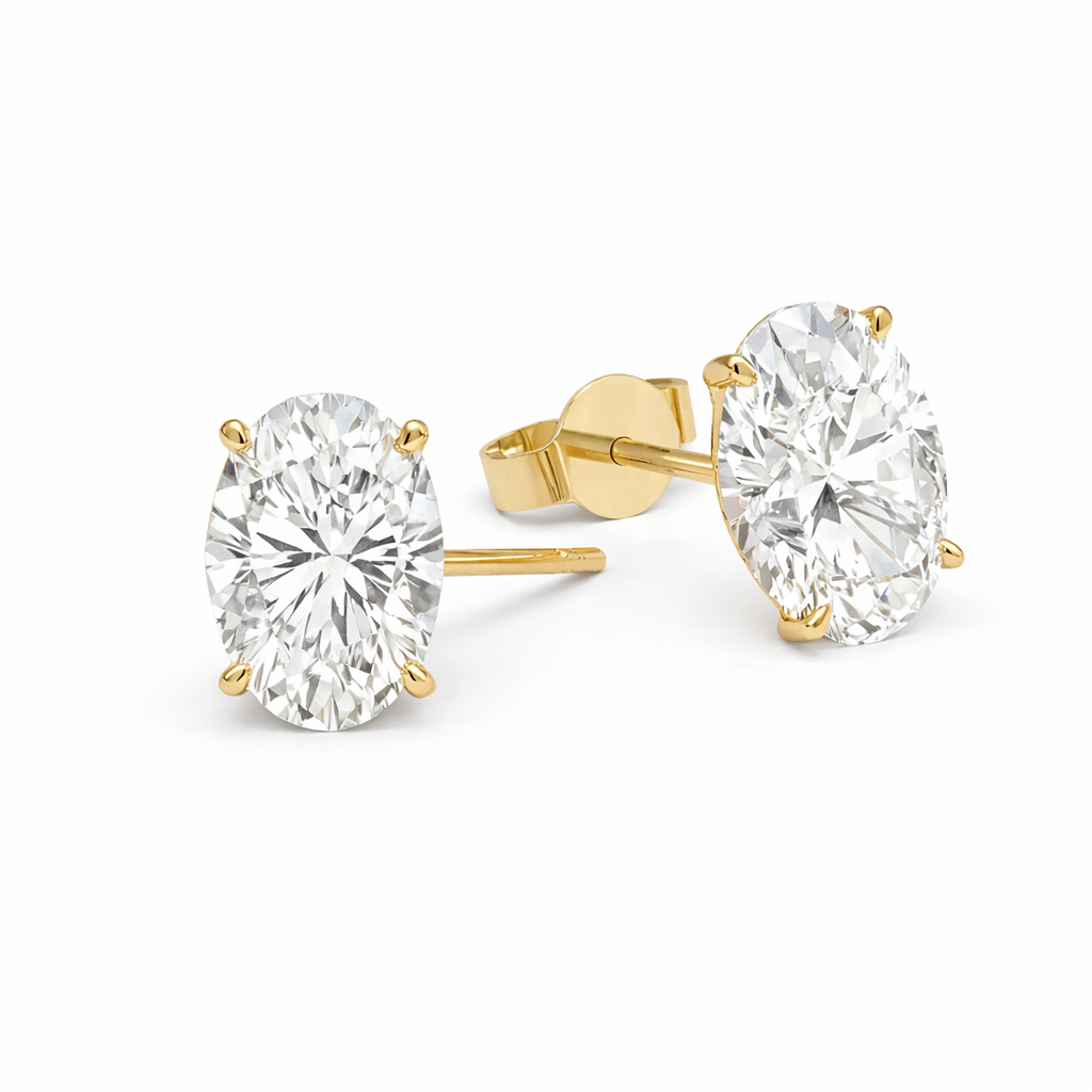 IGI Certified Oval Cut Lab Diamond Stud Earrings (2–4 ct each) — Custom Made in Gold or Silver