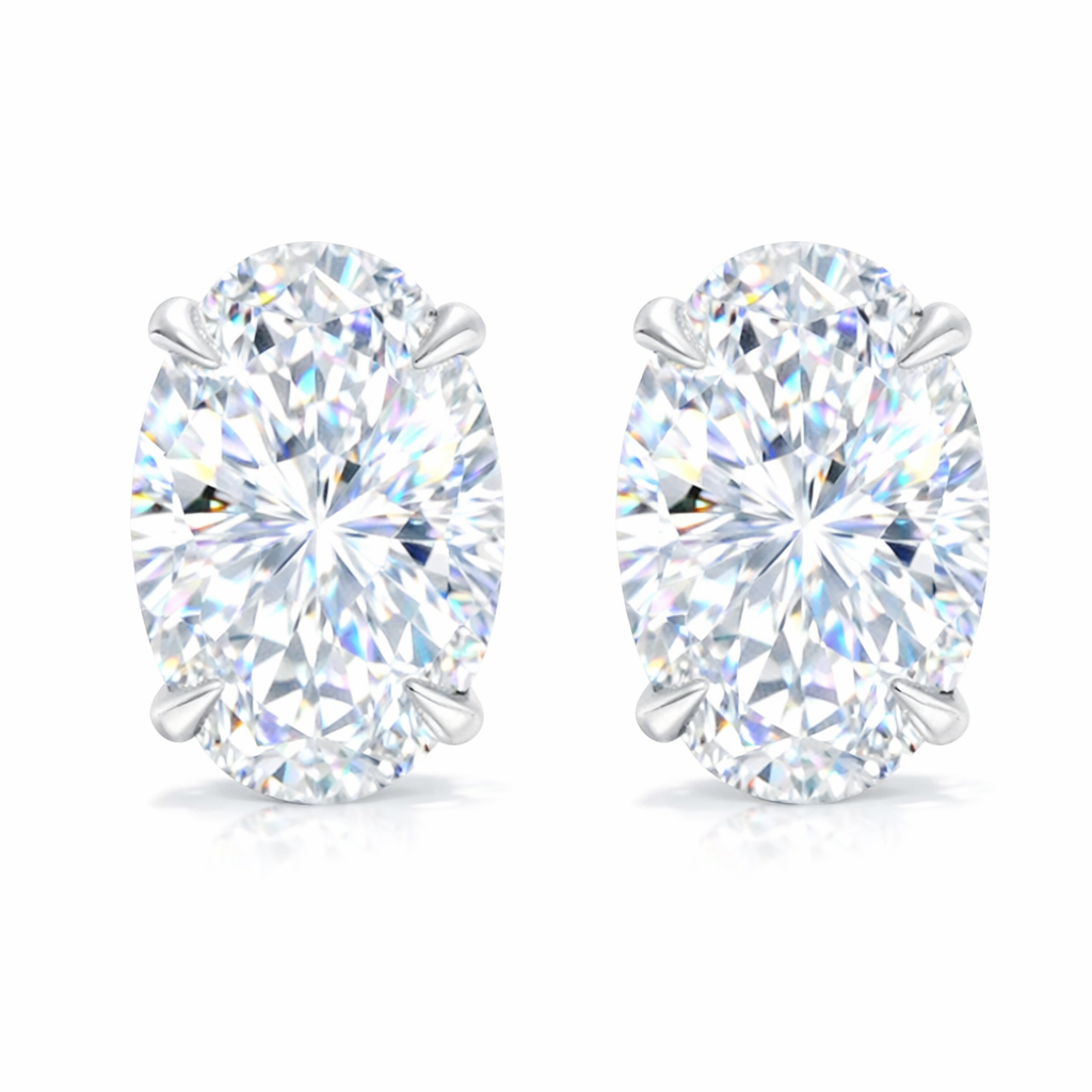 Oval Moissanite Stud Earrings 3 CTW | D Color, VVS Clarity, Platinum-Plated Sterling Silver