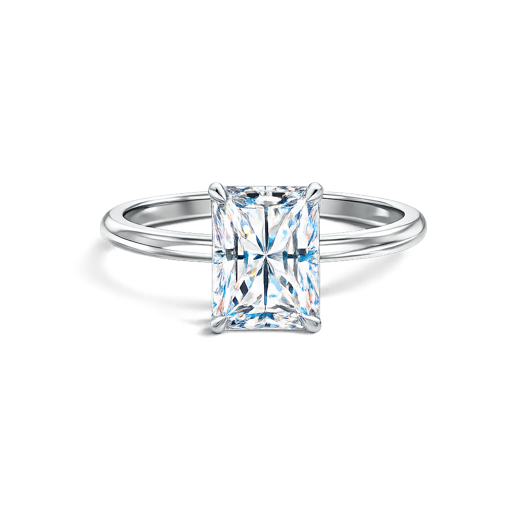 Classic Solitaire 3 Carat Radiant-Cut Moissanite Ring | D Color, VVS Clarity, Platinum-Plated Sterling Silver