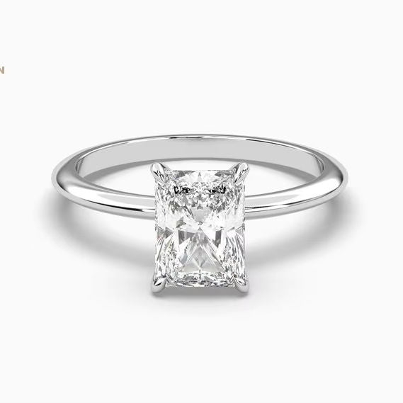 Classic Solitaire 5 Carat Radiant-Cut Moissanite Ring | D Color, VVS Clarity, Platinum-Plated Sterling Silver