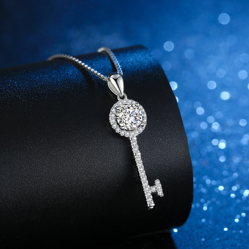 Moissanite Key Pendant | 1 CTW, D Color, VVS Clarity, Sterling Silver