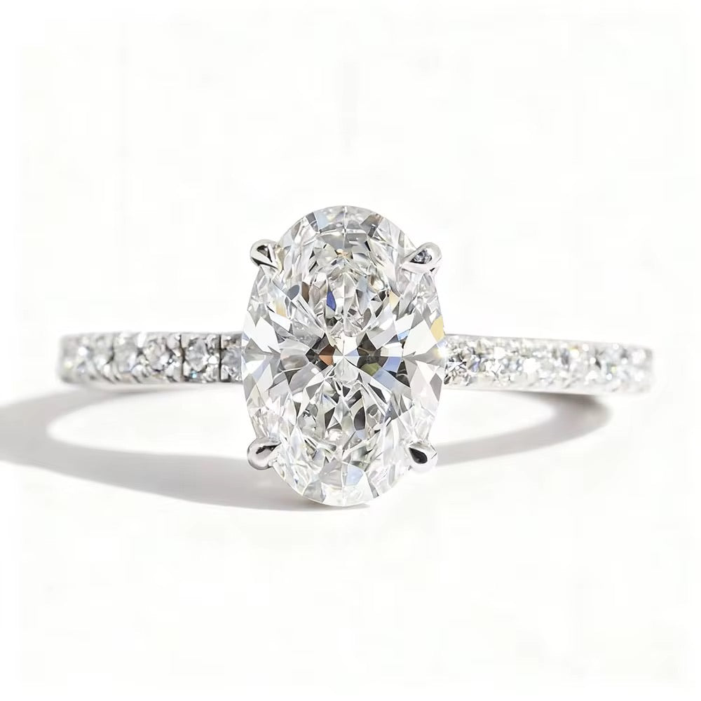 IGI Certified Eternity Hidden Halo Oval VS2 Lab Diamond Ring (5ct) in 925 Sterling Silver or 10K–18K Solid Gold