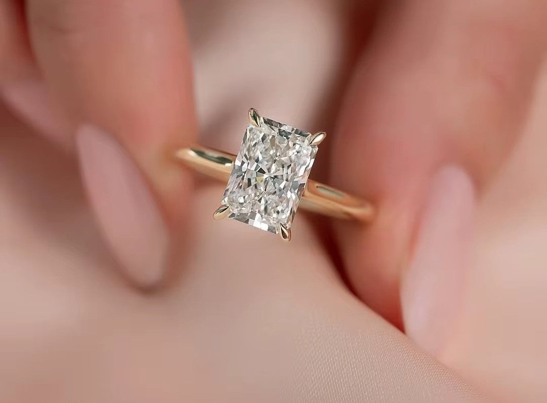 IGI Certified Radiant Cut VS2 Lab Diamond Ring (1–3 ct) in Solid Gold 10K–18K or 925 Sterling Silver