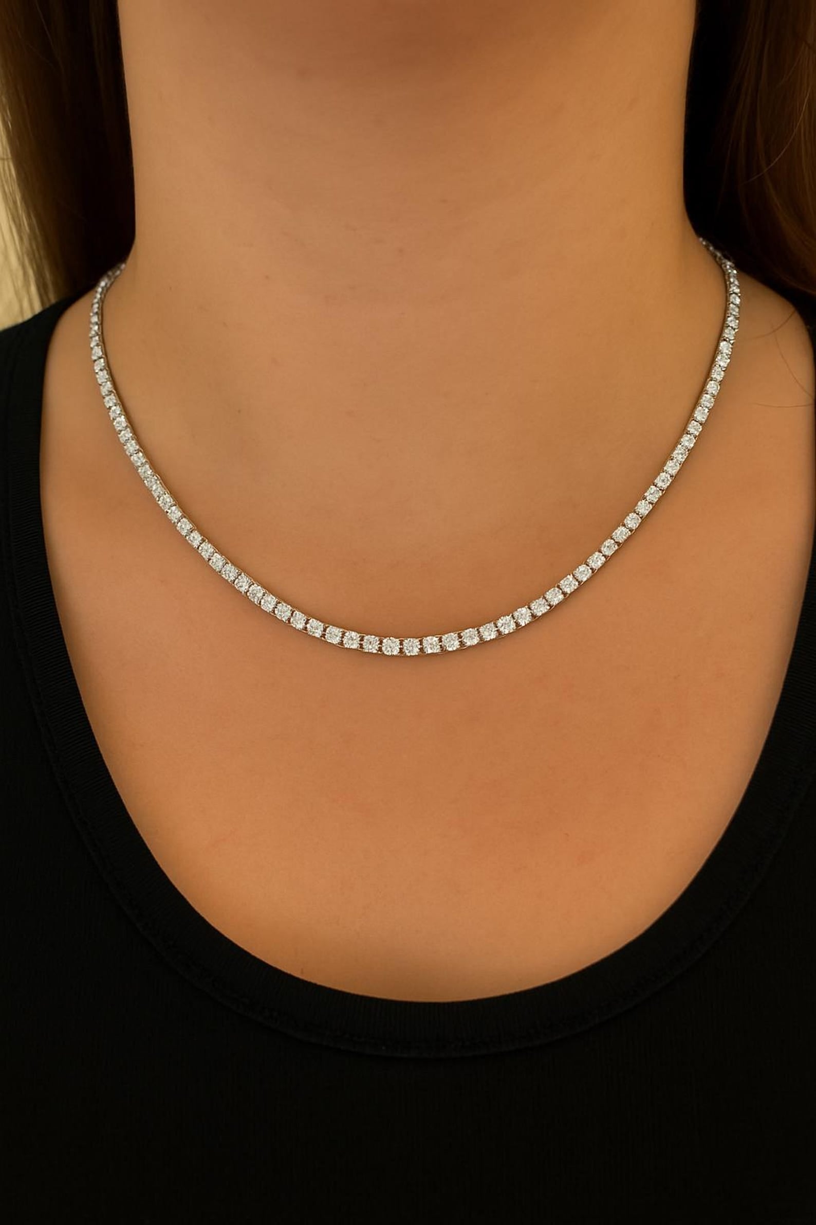 IGI Certified Round Lab Diamond Tennis Necklace (7–25 ct, 2–4 mm) — 18" Length — Custom Made in Gold or Silver