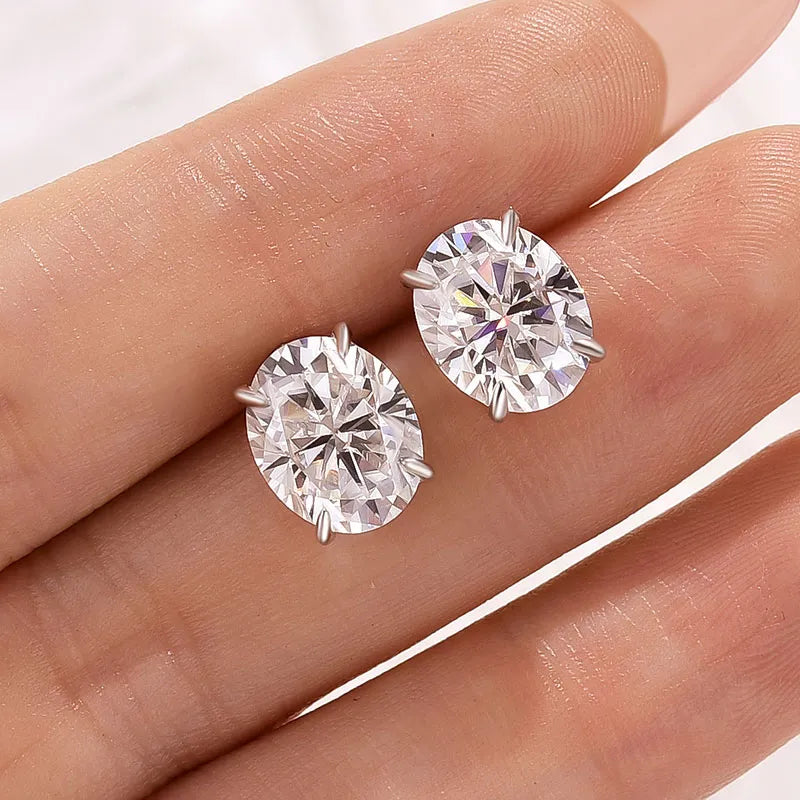 Oval Moissanite Stud Earrings 3 CTW | D Color, VVS Clarity, Platinum-Plated Sterling Silver