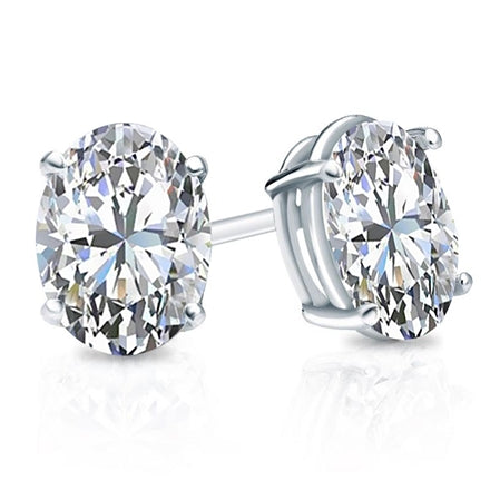 Oval Moissanite Stud Earrings 2 CTW Each | D Color, VVS Clarity, Platinum-Plated Sterling Silver