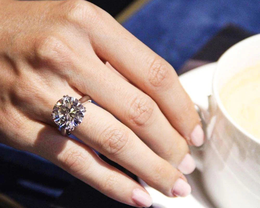 Majestic Solitaire 5 Carat Moissanite Ring | D Color, VVS Clarity, Platinum-Plated Sterling Silver