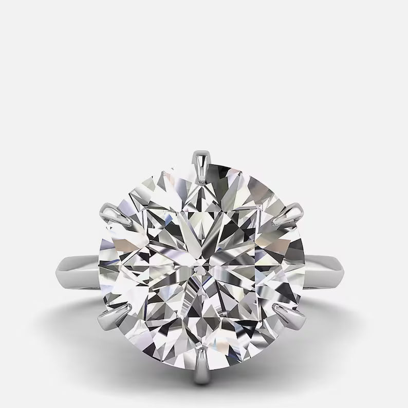 Majestic Solitaire 5 Carat Moissanite Ring | D Color, VVS Clarity, Platinum-Plated Sterling Silver