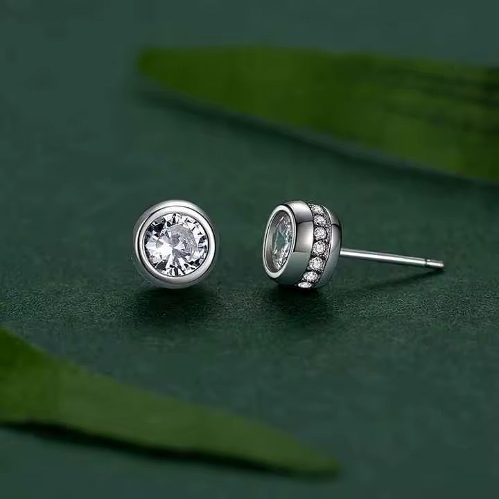Rhodium-plated silver earrings with zircon stones