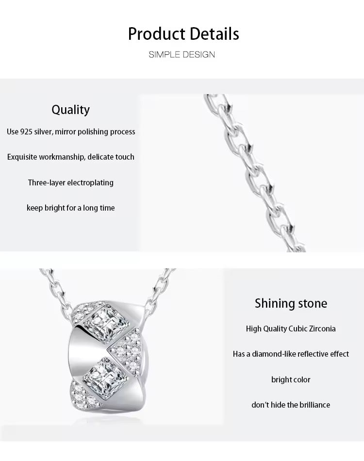 Rhodium-plated silver necklace with zircon stones