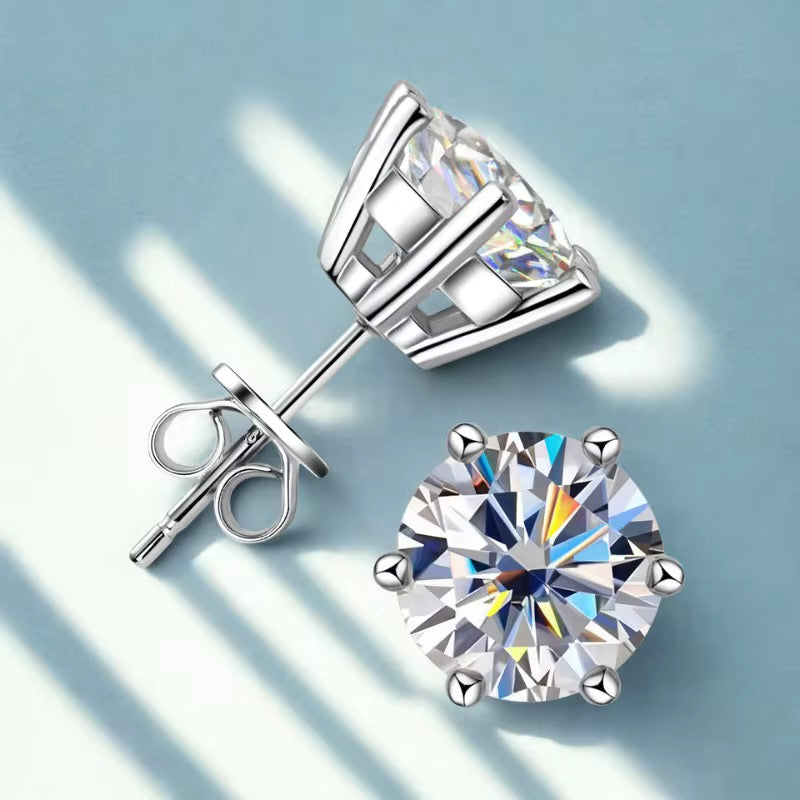 GRA Certified 1-Carat Round Moissanite Stud Earring – Platinum-Plated Sterling Silver, VVS Clarity, D Color