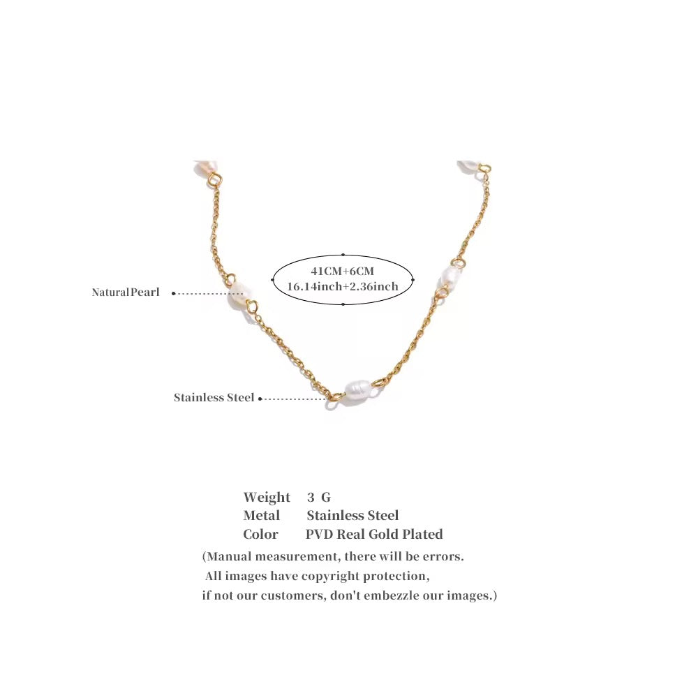 Premium stainless steel necklace with freshwater pearls finished with 18k gold plating