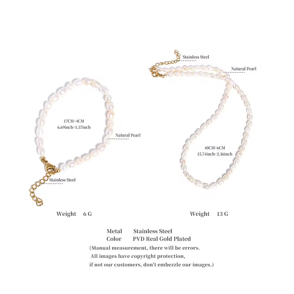 Premium stainless steel necklace with  freshwater pearls finished with 18k gold plating