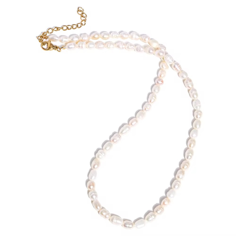 Premium stainless steel necklace with  freshwater pearls finished with 18k gold plating