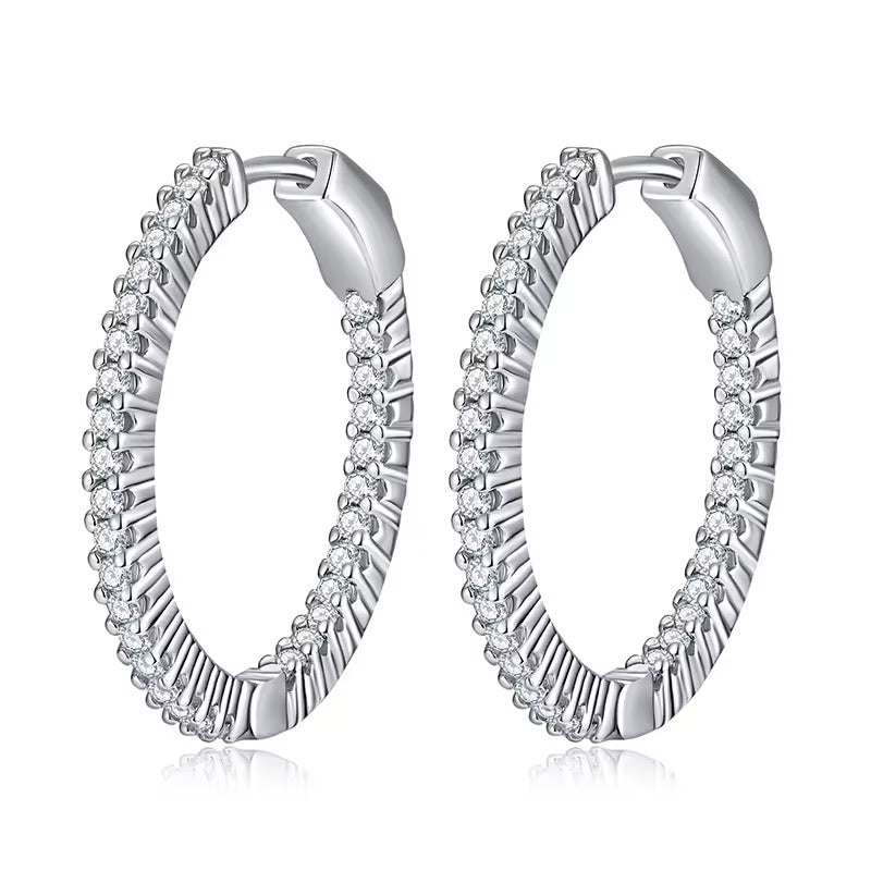 Sterling Silver Moissanite Hoop Earrings 1.9mm | 1.23 CT Total Carat Weight | D Color, VVS Clarity