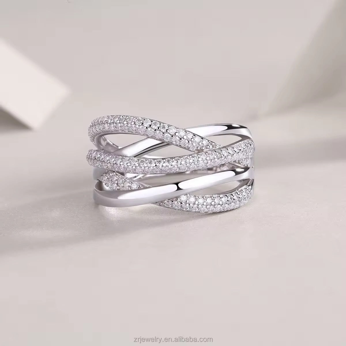 Elegant Multi-Line Statement Ring | Moissanite, D Color, VVS Clarity, Sterling Silver