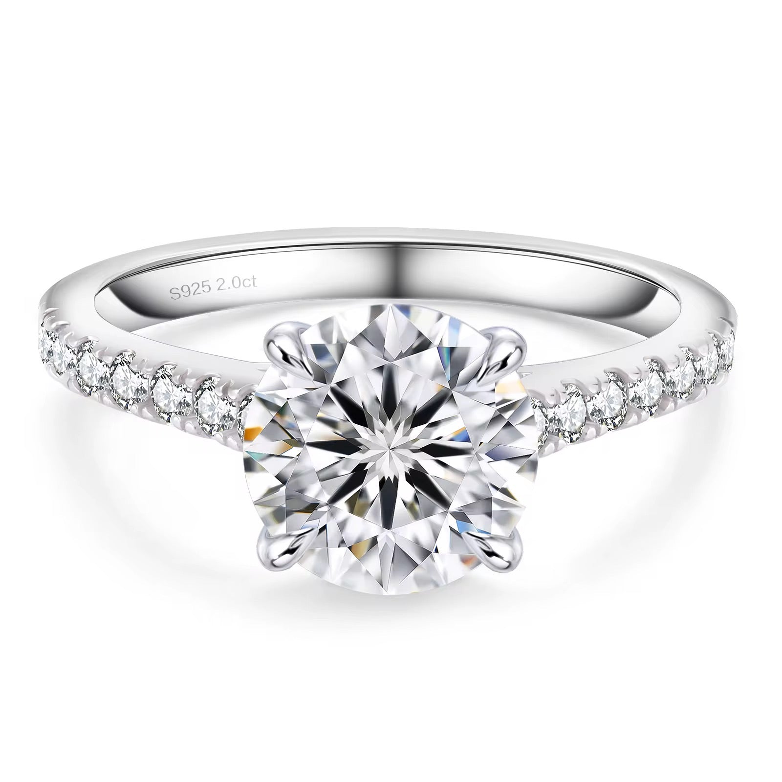 Eternity Halo 2 Carat Moissanite Ring | D Color, VVS Clarity, Platinum-Plated Sterling Silver Band