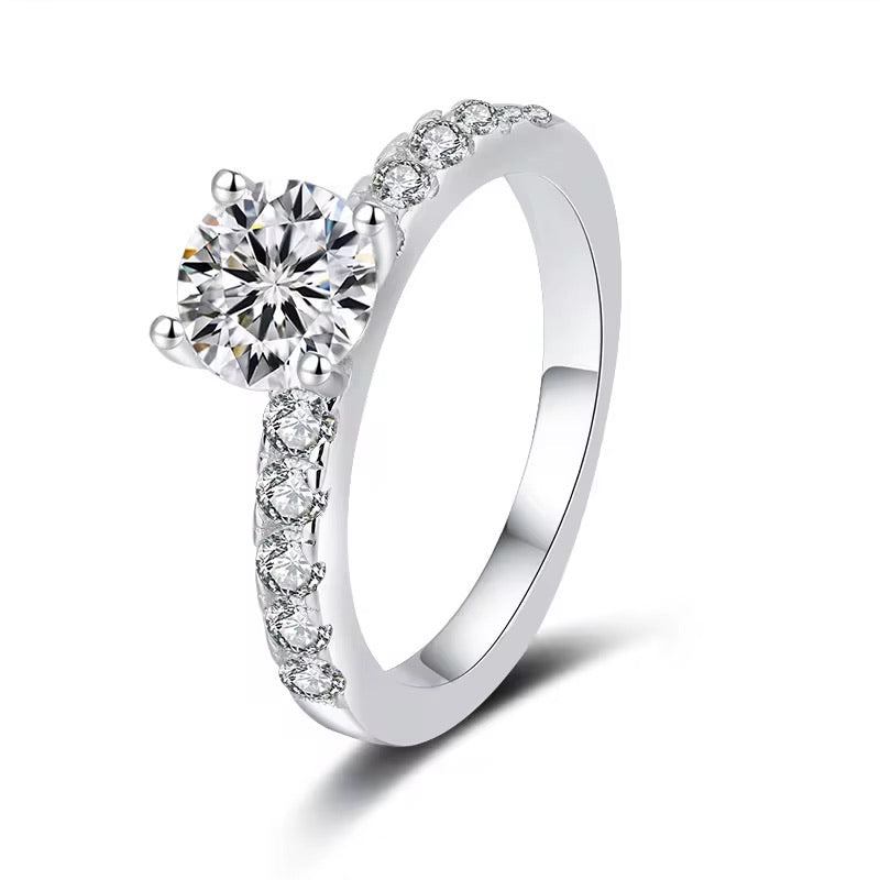 Eternity Halo 1 Carat Moissanite Ring | D Color, VVS Clarity, Platinum-Plated Sterling Silver Band