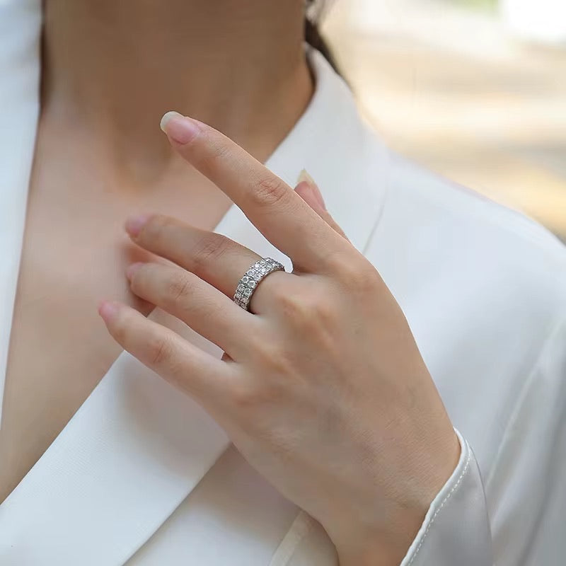 Classic Wide Moissanite Band Ring | 1.8 CTW, D Color, VVS Clarity, Platinum-Plated Sterling Silver