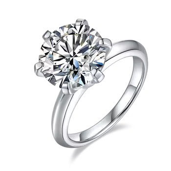 Majestic Solitaire 5 Carat Moissanite Ring | D Color, VVS Clarity, Platinum-Plated Sterling Silver