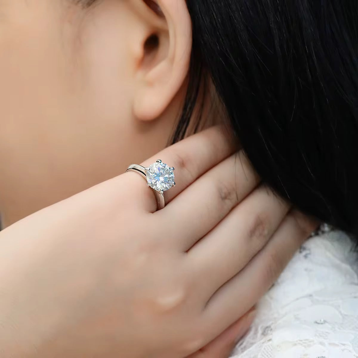 Majestic Solitaire 3 Carat Moissanite Ring | D Color, VVS Clarity, Platinum-Plated Sterling Silver