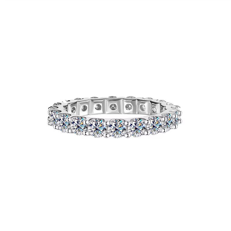 Classic Moissanite Band Ring | 2 CTW, 3mm Stones, D Color, VVS Clarity, Platinum-Plated Sterling Silver