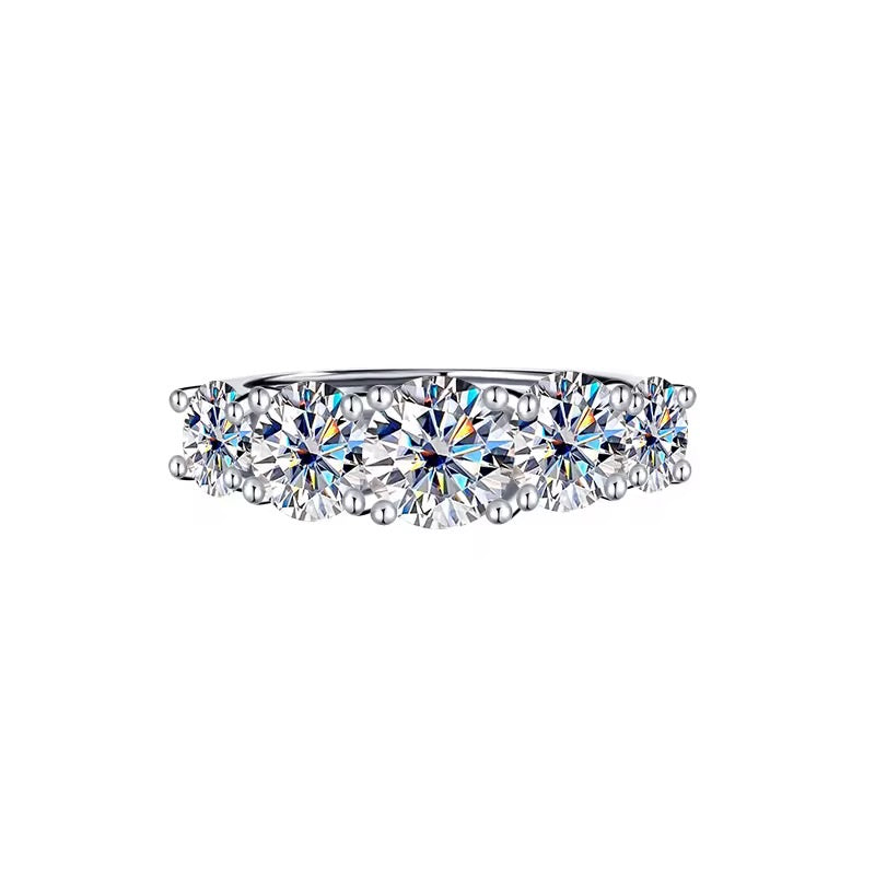 Multi-Stone Moissanite Band Ring | 3.6 CT, D Color, VVS Clarity, Platinum-Plated Sterling Silver