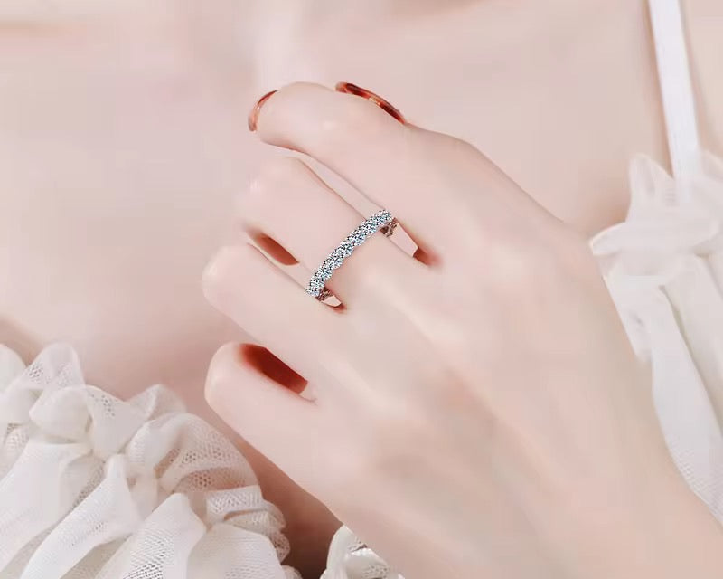 Classic Moissanite Band Ring | 2 CTW, 3mm Stones, D Color, VVS Clarity, Platinum-Plated Sterling Silver