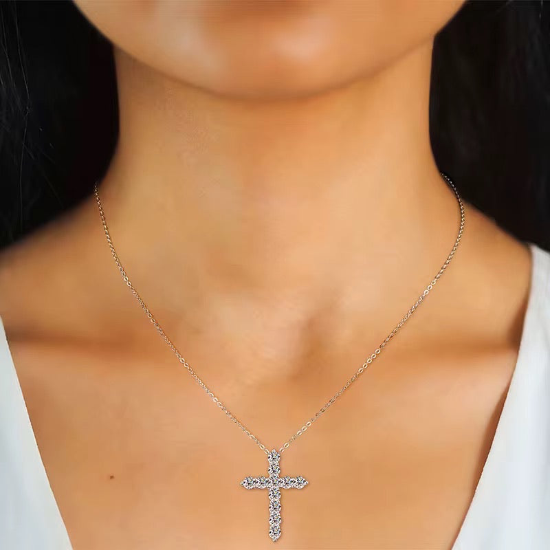 Moissanite Cross Pendant | 1.1 CTW, 3mm Stones, D Color, VVS Clarity, Sterling Silver