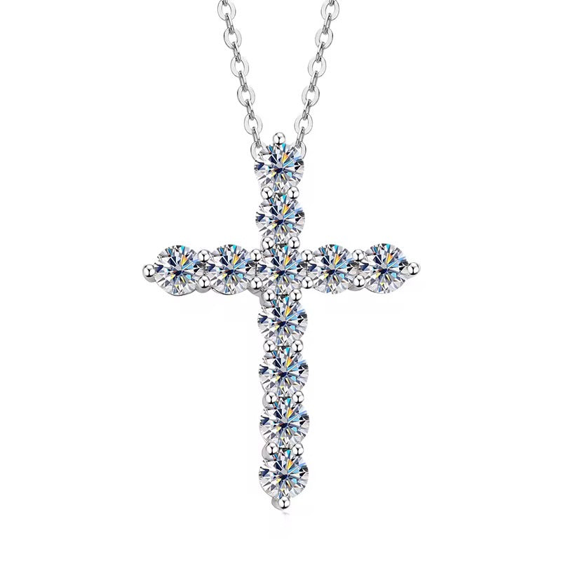 Moissanite Cross Pendant | 1.1 CTW, 3mm Stones, D Color, VVS Clarity, Sterling Silver