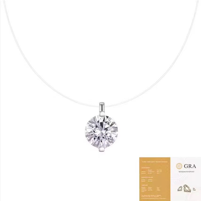 GRA Certified Modern Linear 2-Carat Moissanite Bar Pendant Necklace – Platinum-Plated S925 Sterling Silver Setting, Transparent Chain, VVS Clarity