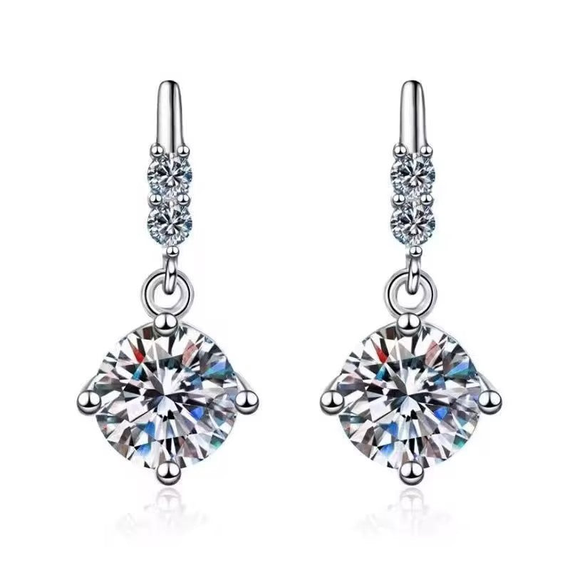 Floral Radiance Sterling Silver Moissanite Dangle Earrings | 1 CT Each, D Color, VVS Clarity