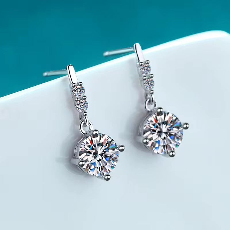 Floral Radiance Sterling Silver Moissanite Dangle Earrings | 1 CT Each, D Color, VVS Clarity