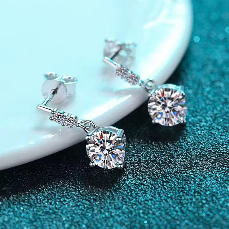 Floral Radiance Sterling Silver Moissanite Dangle Earrings | 1 CT Each, D Color, VVS Clarity