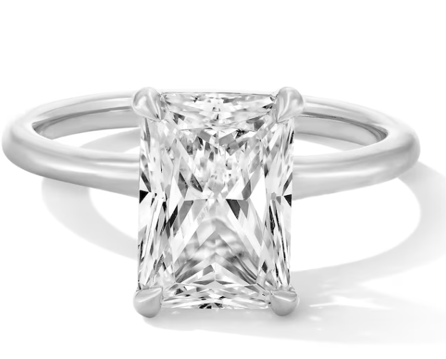 Classic Solitaire 5 Carat Radiant-Cut Moissanite Ring | D Color, VVS Clarity, Platinum-Plated Sterling Silver