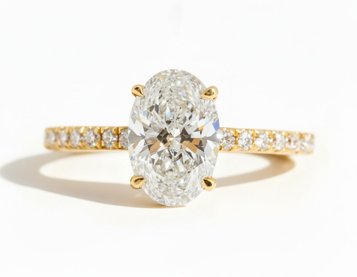 IGI Certified Eternity Hidden Halo Oval VS2 Lab Diamond Ring (5ct) in 925 Sterling Silver or 10K–18K Solid Gold