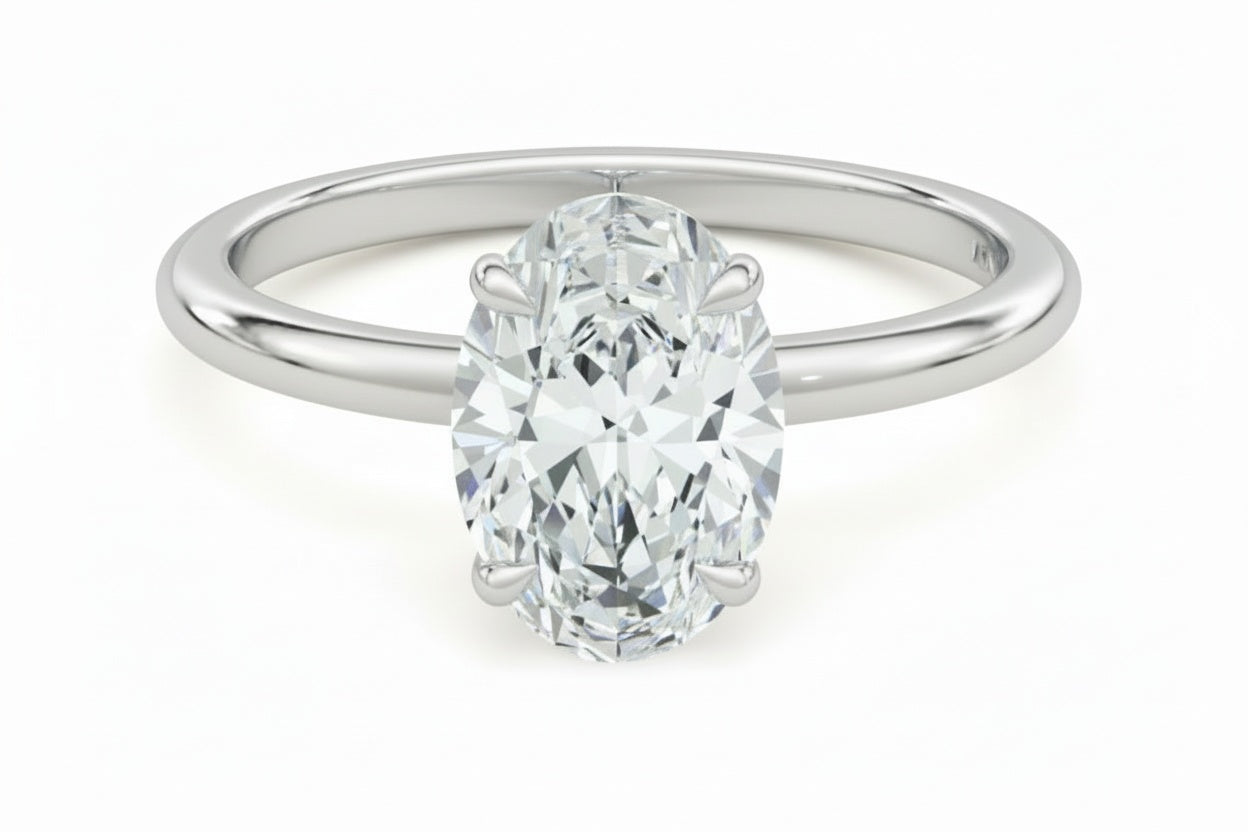 Majestic Solitaire 5 Carat Oval Moissanite Ring | D Color, VVS Clarity, Platinum-Plated Sterling Silver