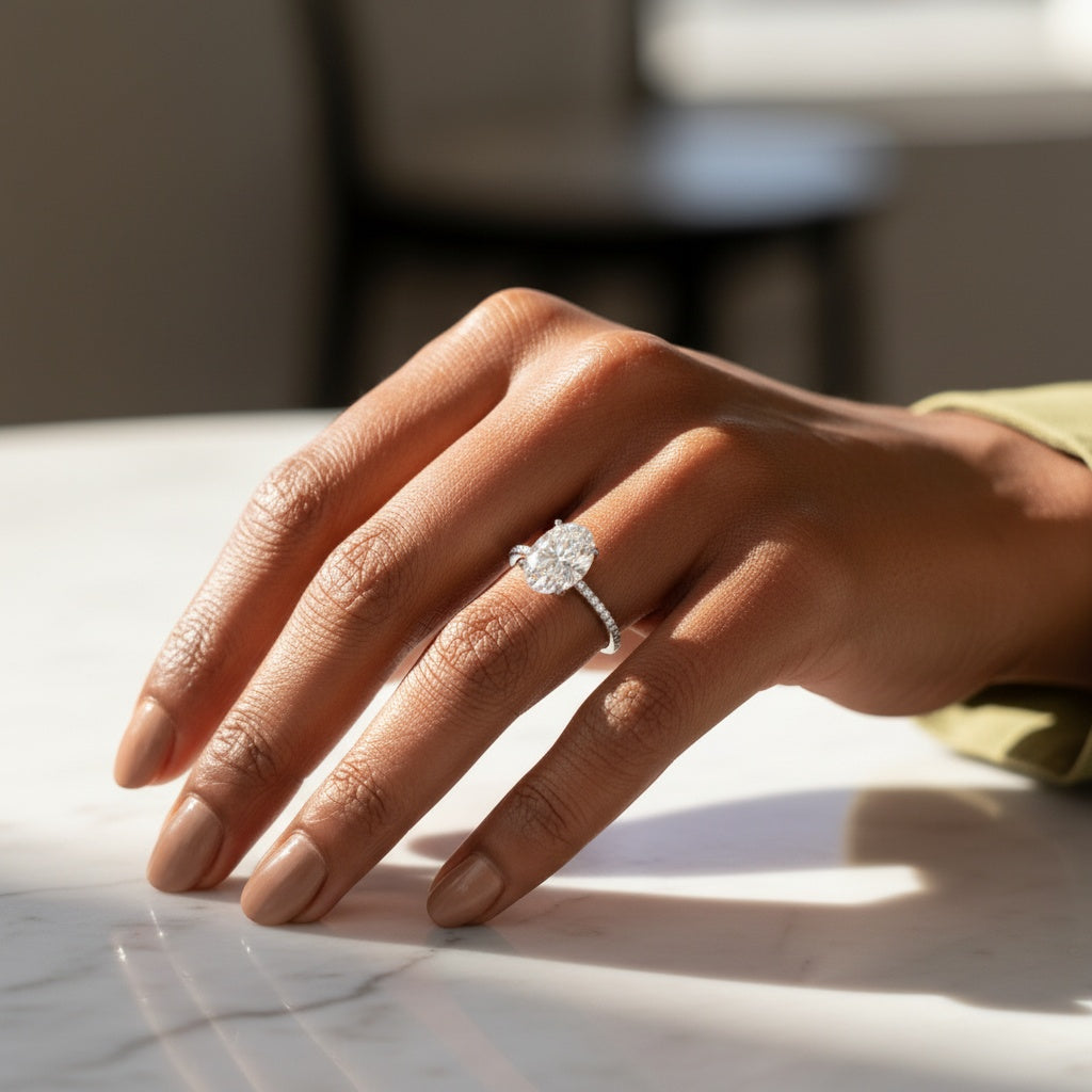 IGI Certified Eternity Hidden Halo Oval VS2 Lab Diamond Ring (5ct) in 925 Sterling Silver or 10K–18K Solid Gold