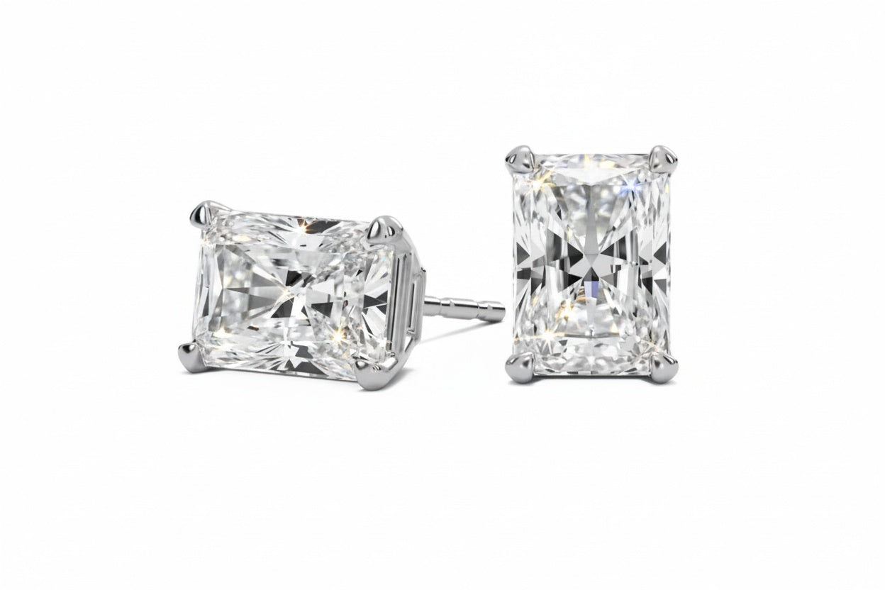 IGI Certified Radiant Cut Lab Diamond Stud Earrings (2–4 ct each) — Custom Made in Gold or Silver