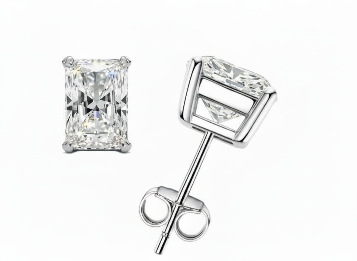 IGI Certified Radiant Cut Lab Diamond Stud Earrings (2–4 ct each) — Custom Made in Gold or Silver