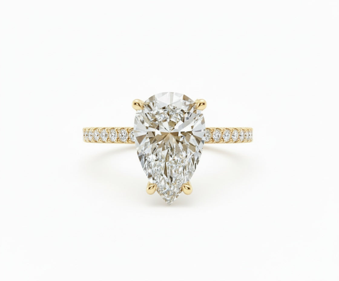 IGI Certified Pear Lab Diamond Hidden Halo Ring (5 ct) in Solid Gold 10K–18K or 925 Sterling Silver