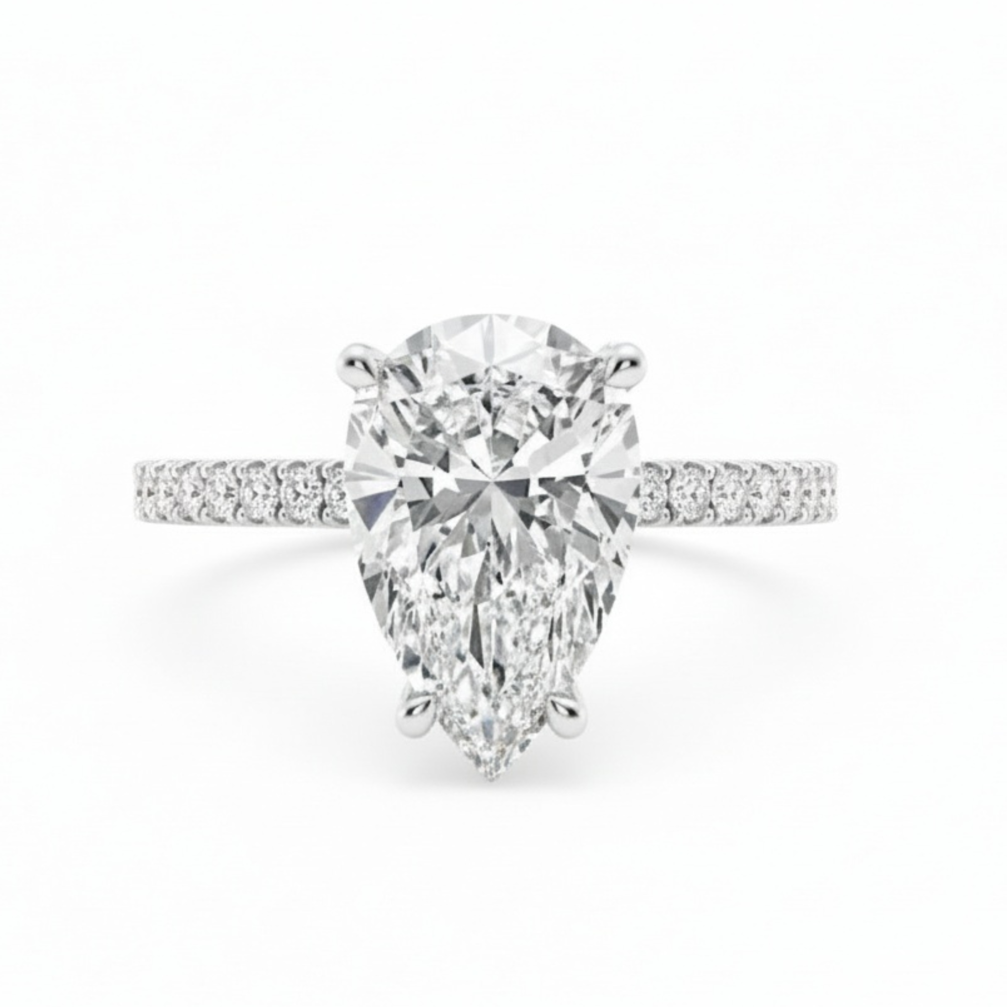 IGI Certified Pear Lab Diamond Hidden Halo Ring (5 ct) in Solid Gold 10K–18K or 925 Sterling Silver