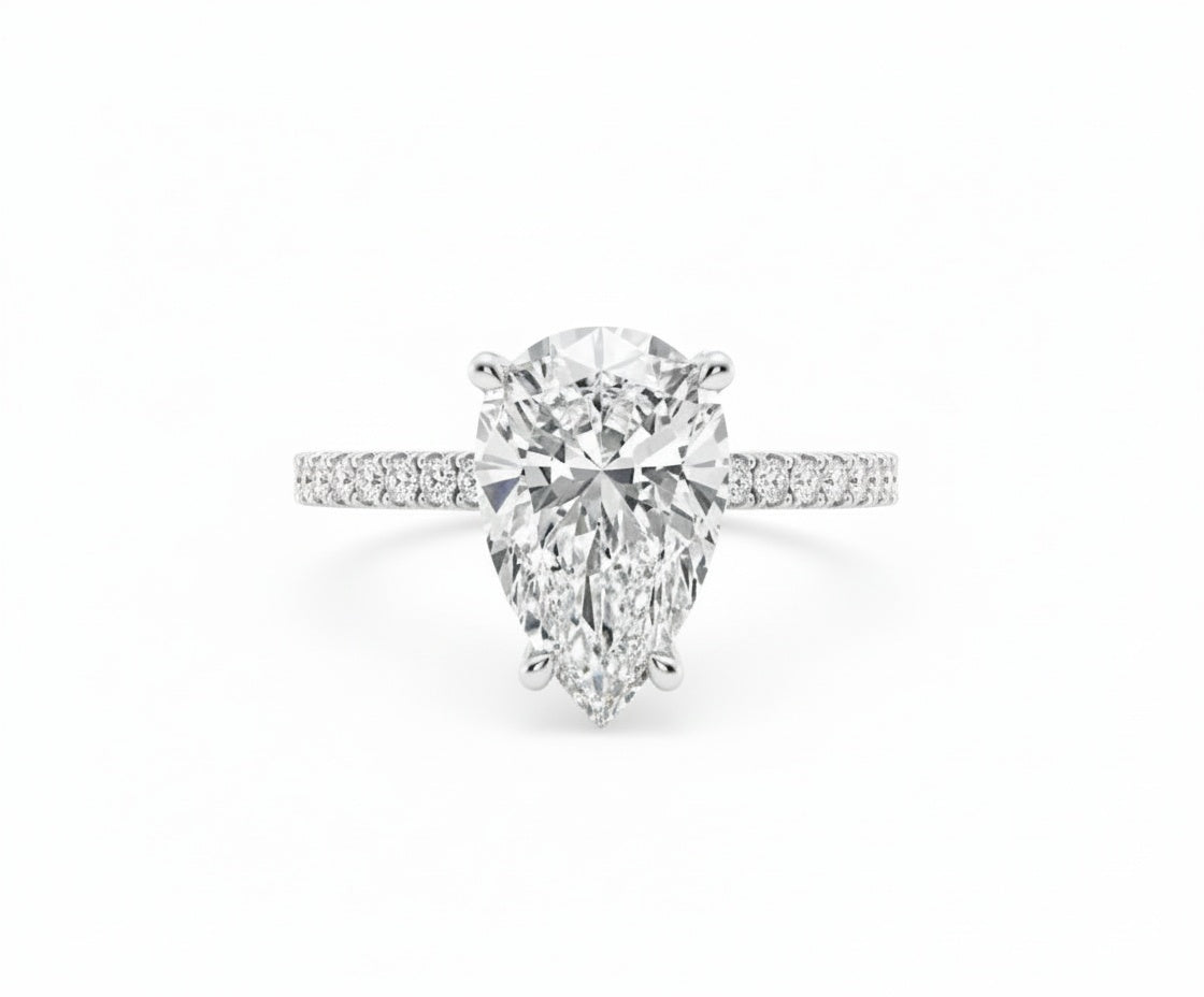 IGI Certified Pear Lab Diamond Hidden Halo Ring (5 ct) in Solid Gold 10K–18K or 925 Sterling Silver