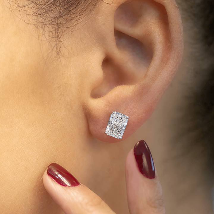 IGI Certified Radiant Cut Lab Diamond Stud Earrings (2–4 ct each) — Custom Made in Gold or Silver
